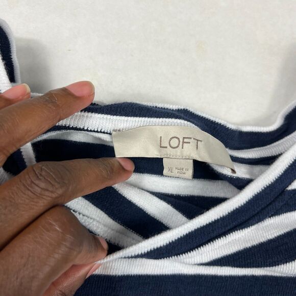 LOFT Striped Midi Dress Tie Waist Casual Coastal Nautical Summer Stretch XL - Picture 7 of 10